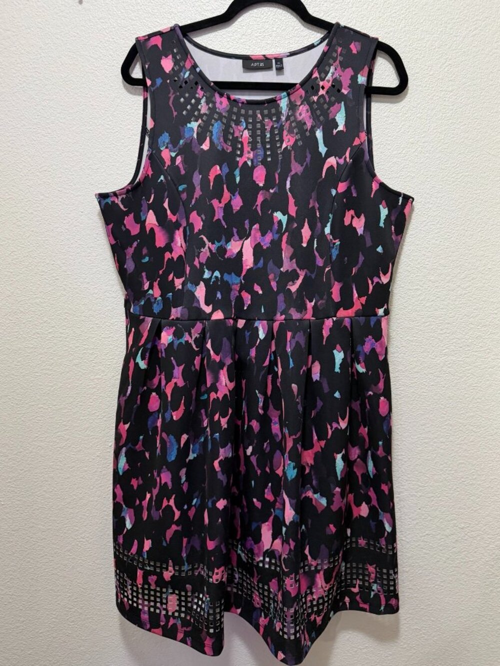 Apt 9 black multi color sleeveless dress, cut out accents, fit and flare, XL